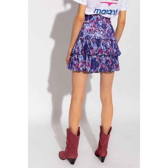 Isabel‎ Marant Etoile Naomi Skirt Purple Smocked Tiered Ruffle Sz 34 FR / XS - Picture 3 of 10